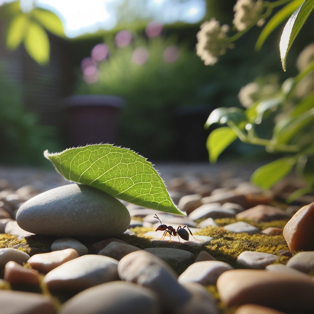 Ant Struggling with the Leaf